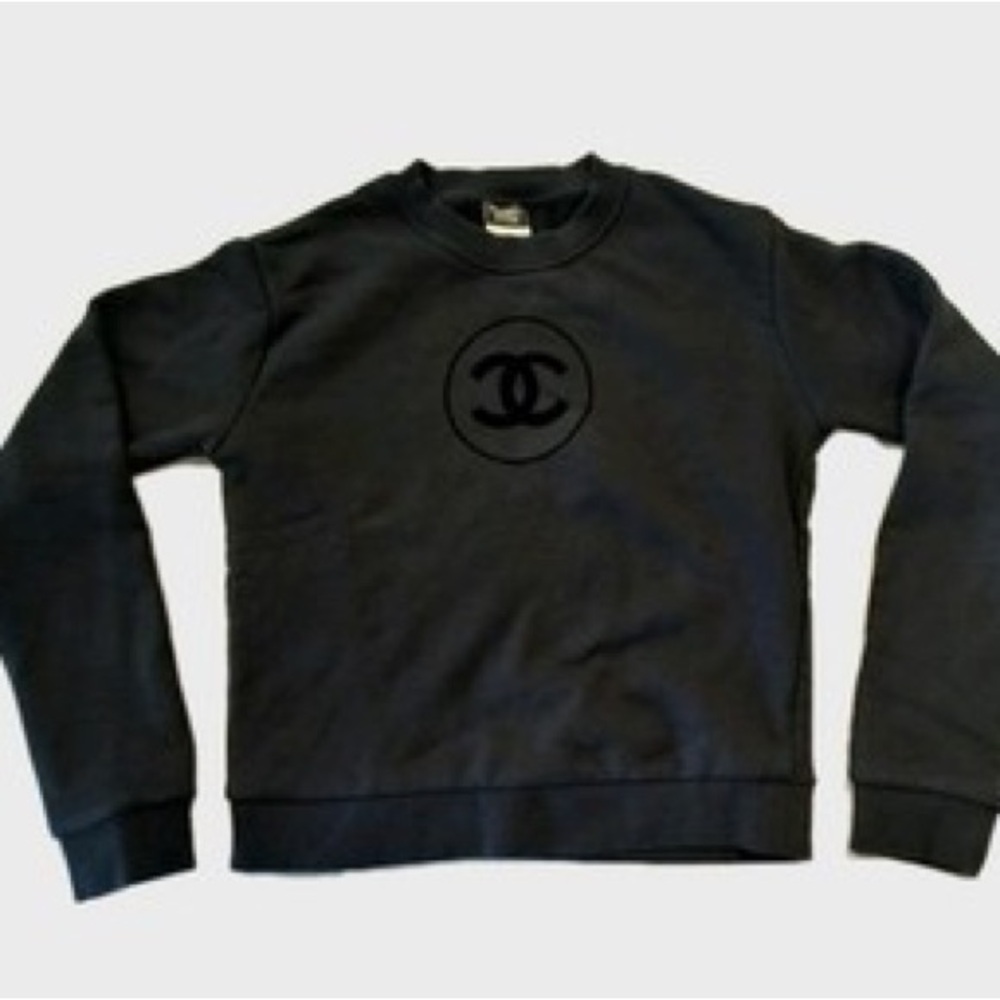 CHANEL Black Logo Crewneck Sweatshirt